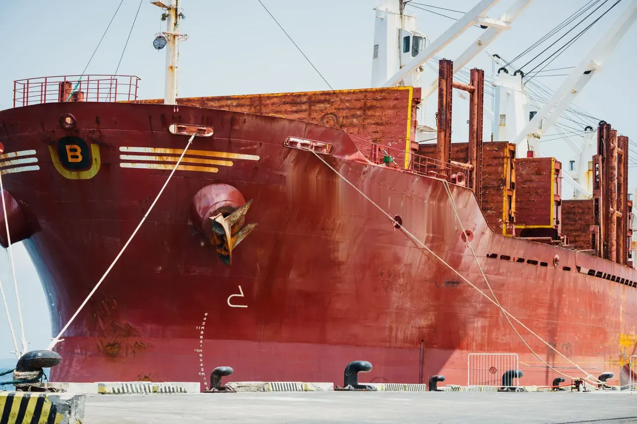 Bulk carrier moored alongside the berth
