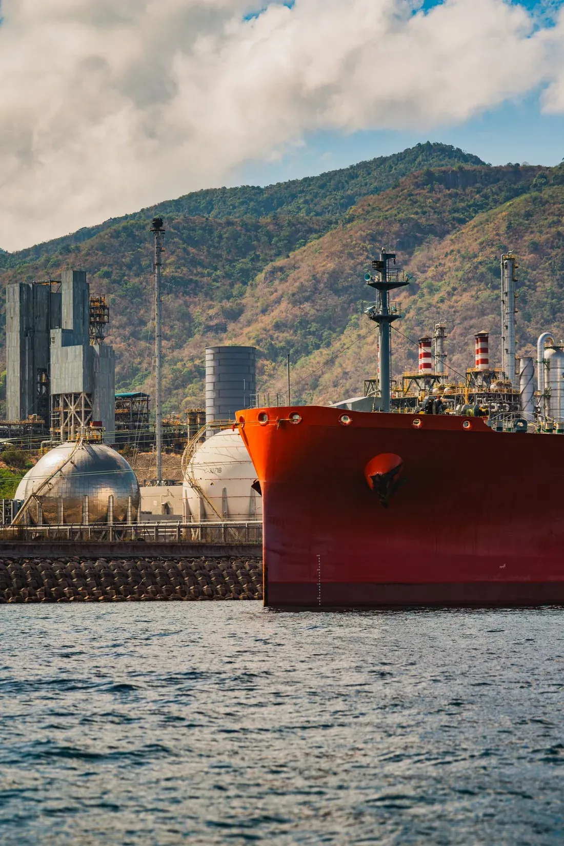 Gas carrier alongside a bunkering terminal