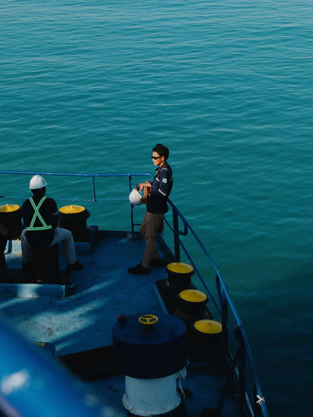 Crew on deck during a routine watch at sea